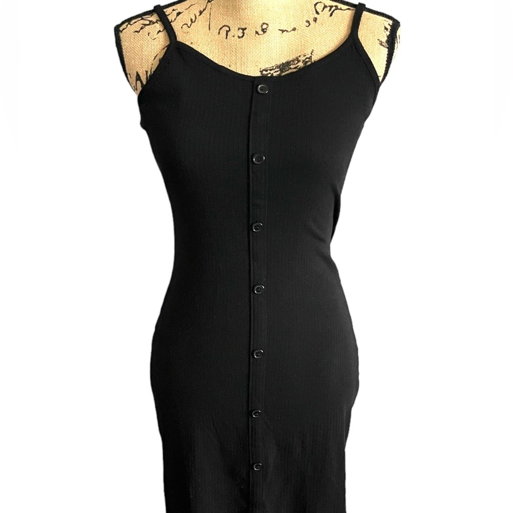 Fashion Nova Black Button Detail Dress with front Split Size Medium